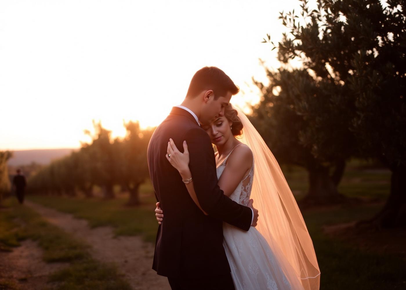 Couple in a quiet embrace at dusk